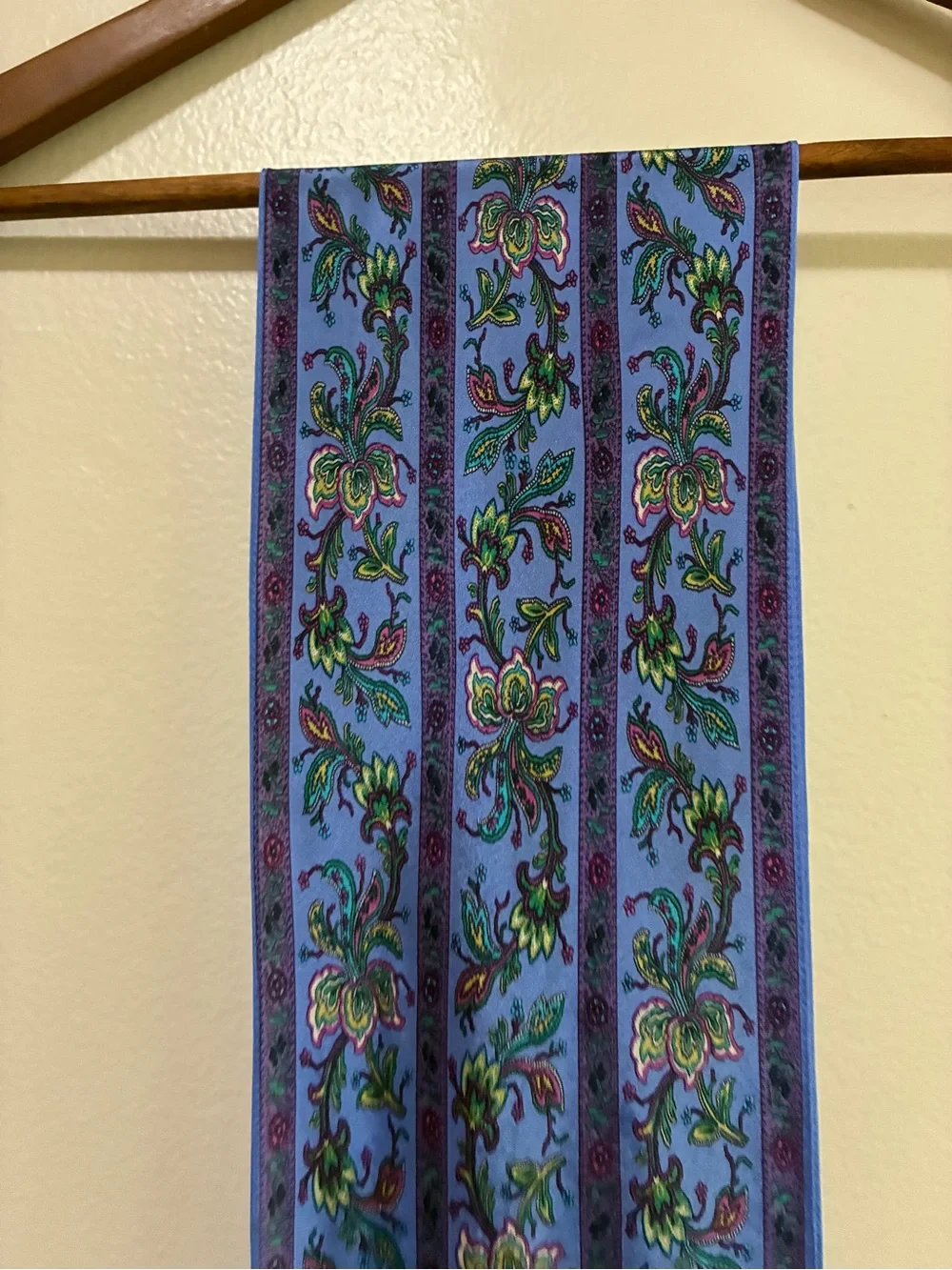 Liz Claiborne Blue Purple Paisley Silk Scarf with Green and Yellow Accents